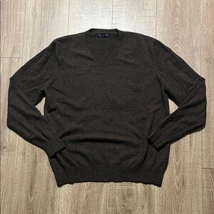 Lands' End Men's Dark Brown Cashmere V-Neck Sweater Size L